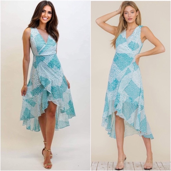 💙LAST2️⃣💙Spring Summer High Low Faux Wrap Women Party Dress - Picture 2 of 5